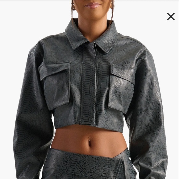 Naked Wardrobe Snakeskin Embossed Faux Leather Crop Cargo Jacket + High Trouser - Picture 5 of 13